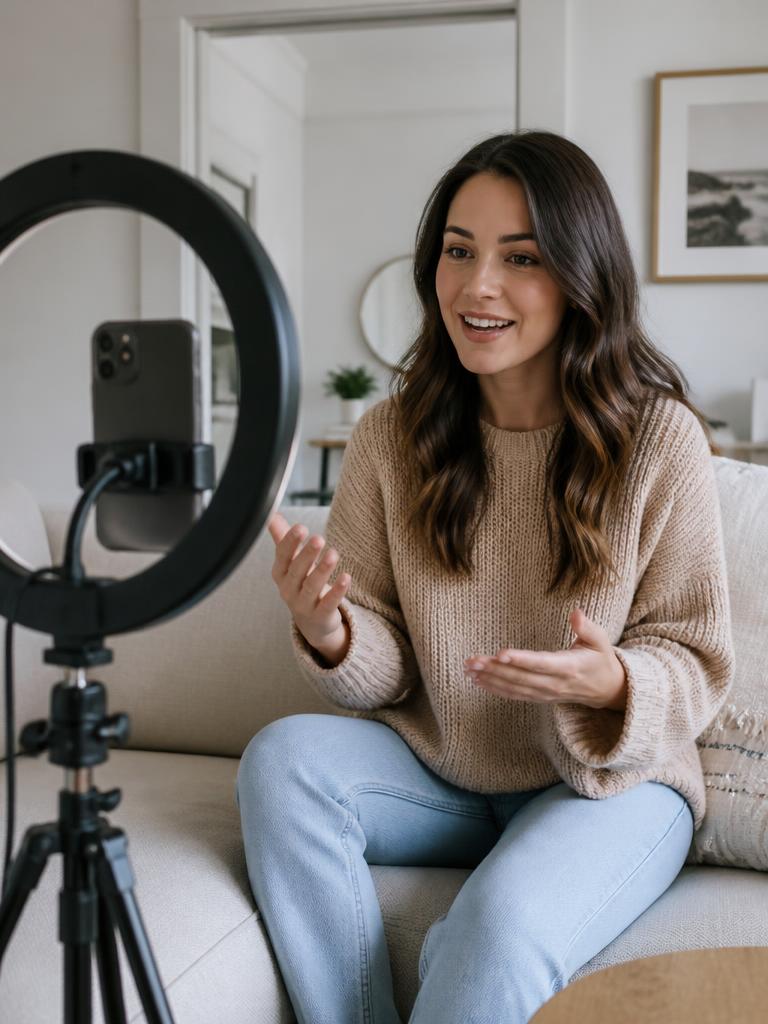 AI Twin example: Filming to a phone on a tripod in a bright living room.